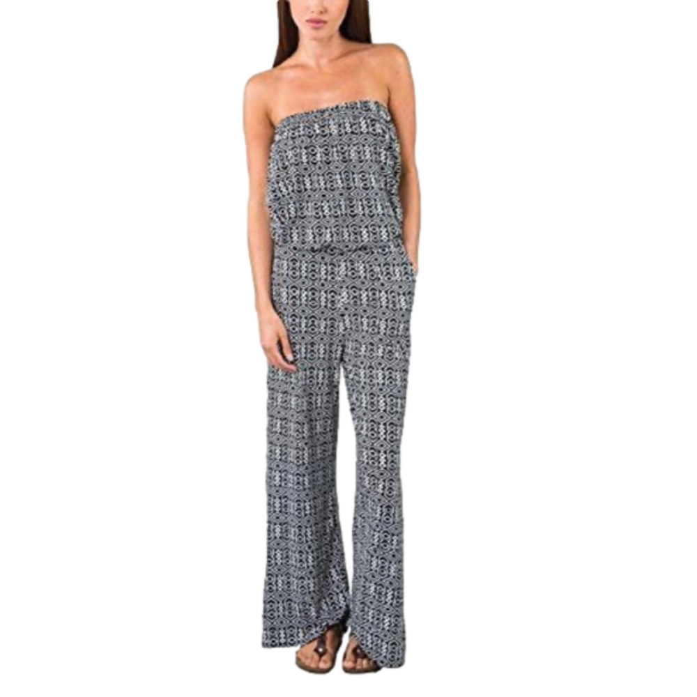 𝅺ace Fashion jump suit strapless, size large, black & white geometric design